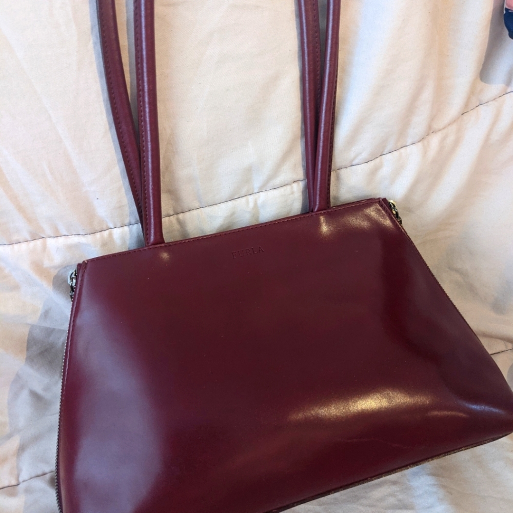 Furla Burgundy Side Zip Leather Tote